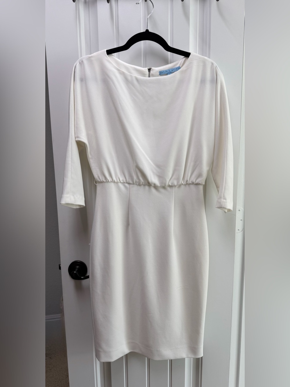 ANTONIO MELANI Ivory Boatneck Long Sleeve Sheath Dress